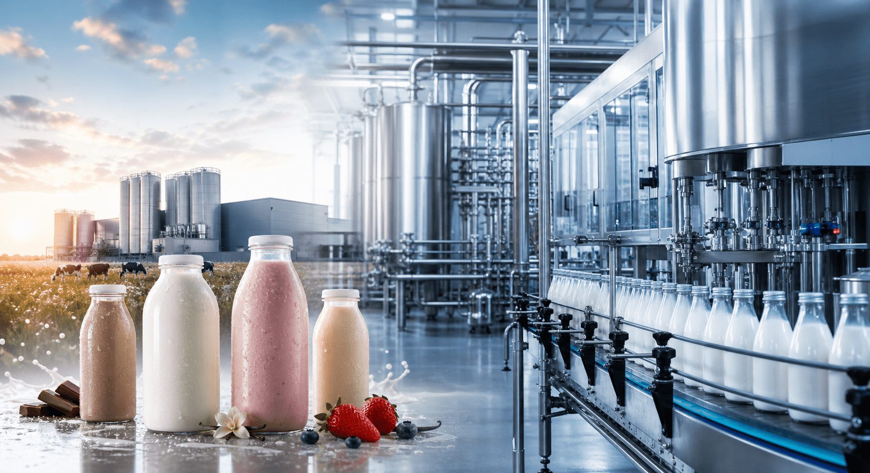 Dairy beverages and an automated beverage filling line